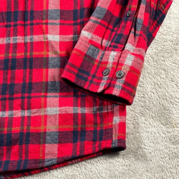 Eddie‎ Bauer XXL Flannel Shirt Red Blue Plaid Long Sleeve Button Down Men's - Picture 2 of 11